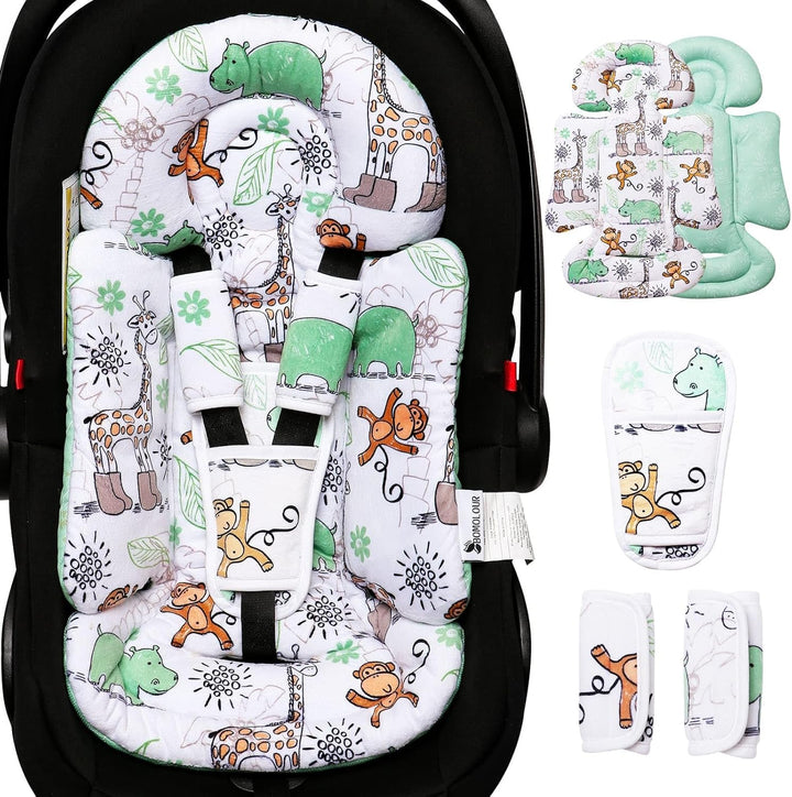 Infant Car Seat Insert with Removable Cushion for Baby Preemie Newborn Infant, Reversible Carseat Insert Head Body Support Fits for Stroller, Baby Swing, Rocker, Bouncer, Bassinet - Pink