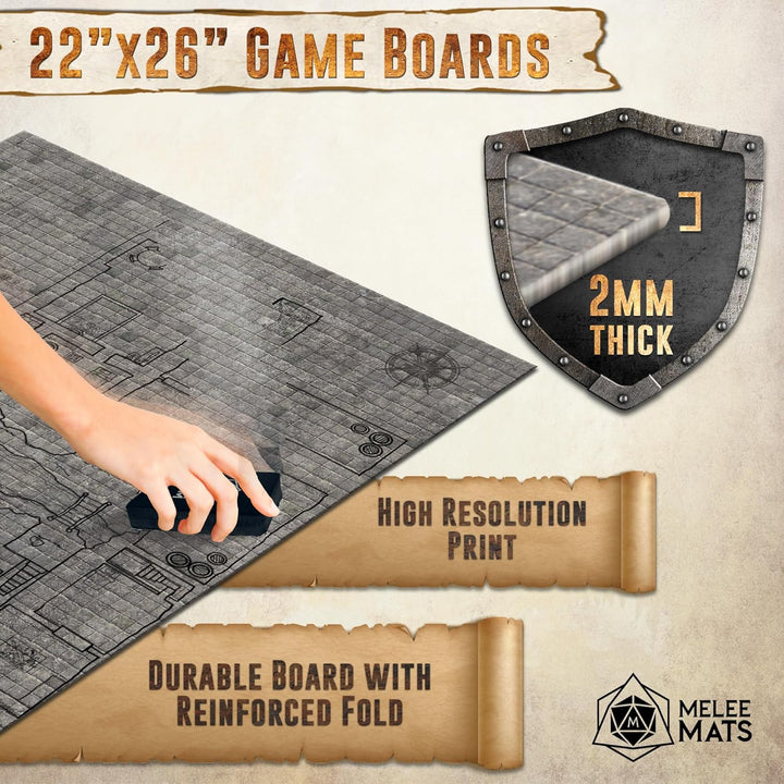 DND Map Starter Kit - 22” X 26" Double Sided, Wet/Dry Erase Battle Terrain Grid - Ultimate Tabletop Board Gaming Experience with Accessories