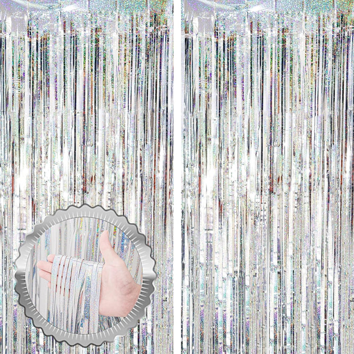 2 Pack Laser Pink Tinsel Foil Fringe Curtains, Mothers Day Pink Decorations, Metallic Tinsel Party Streamers Backdrop for Birthday Bachelorette Graduation Wedding Party Decorations