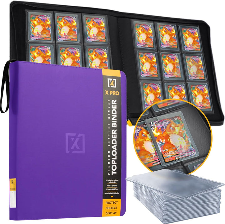 Toploader Binder | Holds 252 Toploaders | 20 Toploaders INCLUDED | 9-Pocket | Ringless Double-Sided Pockets for TCG, Sports | Premium Top Loader Storage