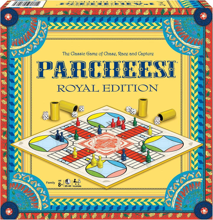 Parcheesi Royal Edition by  Games USA, Classic Family Favorite Featuring Charming Artwork, Tokens and Dice Cups for 2-4 Players, Ages 8+ (6106)