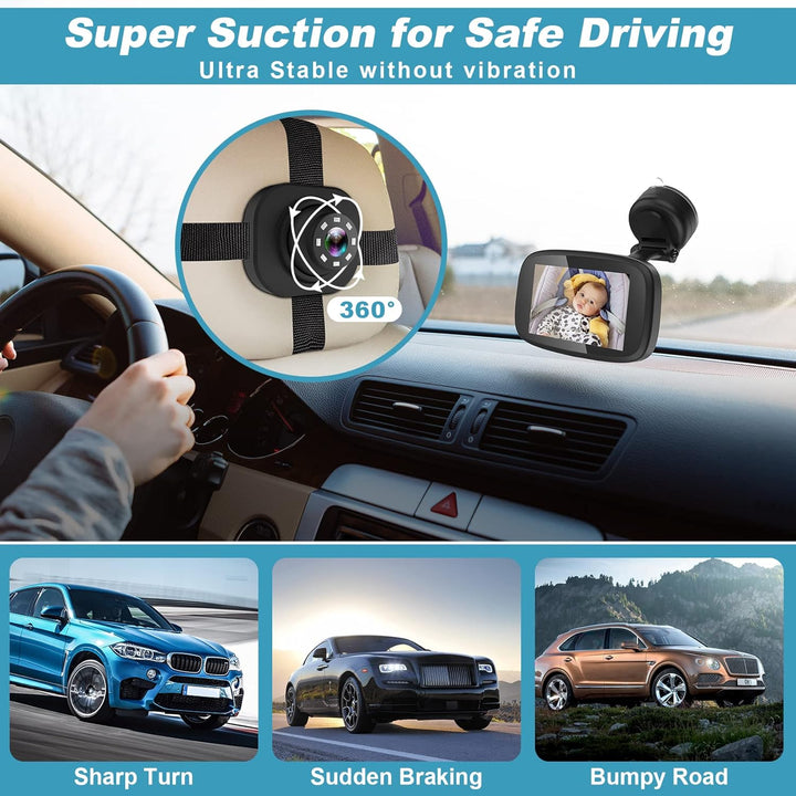 1080P Baby Car Mirror, 4.3" Baby Car Camera Monitor with 170° Wide View, HD Night Vision Function and Reusable Sucker Bracket, Safety Rear Facing Car Set Camera for Infants Kids Toddlers