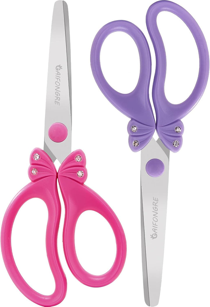 5″ Kids Safety Blunt Tip Scissors, Ages 5-8 & 8-10 for Girls,Rounded Edge & Ergonomic Handles for Small School Student Children Toddler Classroom Cutting Paper,Home DIY (Pink Blue)
