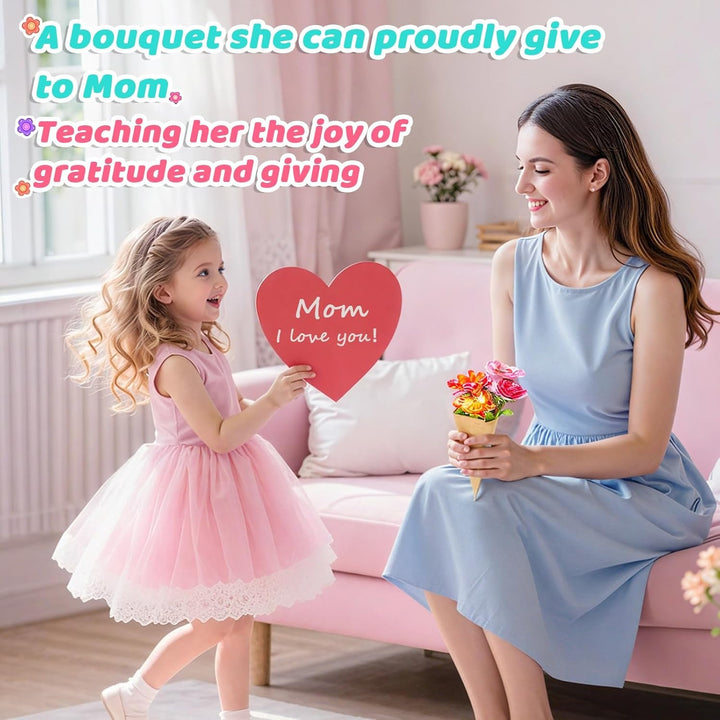 Flower Bouquet Toys, Arts and Crafts for Girls Ages 4-8, Gifts for 4 5 6 7 8 9 Year Old Girls, DIY Flower Making Toy Kit for Kids, Mess-Free Fun & Educational Activities for Preschool Kids