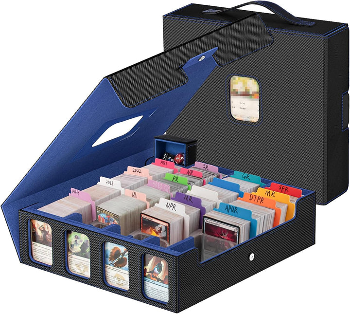 Card Storage Box 3200+ MTG Deck Box with 30 Colorful Divider, 4 Row Commander Trading Card Cases with Portable Handle & Display Windows, Fits for Mtg/Tcg/Magic Cards, Patented Design