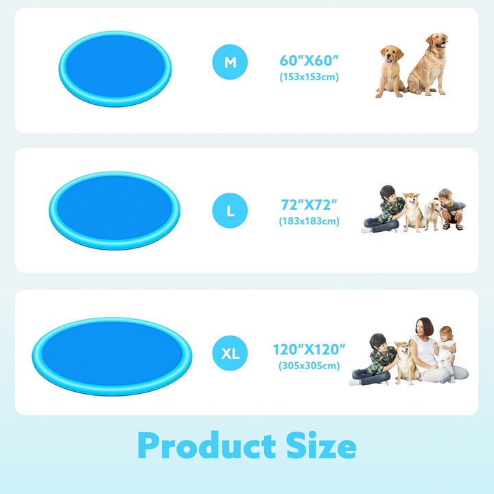 72" Non-Slip Splash Pad Sprinkler - Outdoor Water Toys Play Mat for Toddlers Kids Dogs, outside Thickened Sprinkler Pool Party Durable Backyard Fountain for Girls Boys Pets (72In, Blue)