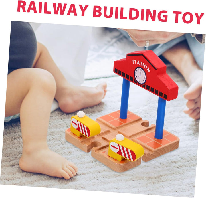 Wooden Railway Station Platform Barrier Model Train Accessories Educational Building for Safe Wood Material Portable and Easy to Install