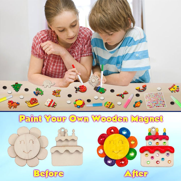 30Pcs DIY Wooden Magnets, Glow in the Dark Wooden Art Craft Supplies Painting Kit for Kids Activities Party Favors for Boys Girls Ages 4-8 8-12 Birthday Gifts Toys Pinata Goodie Bags Stuffers