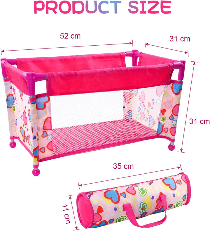 Baby Doll Crib with Storage Bag,Foldable Playpen Baby Doll Bed for 17-21" Reborn Dolls, Reborn Babies Dolls Accessories for Girls Age 3+,Pack N Play Toy Gift for Kids,Pink