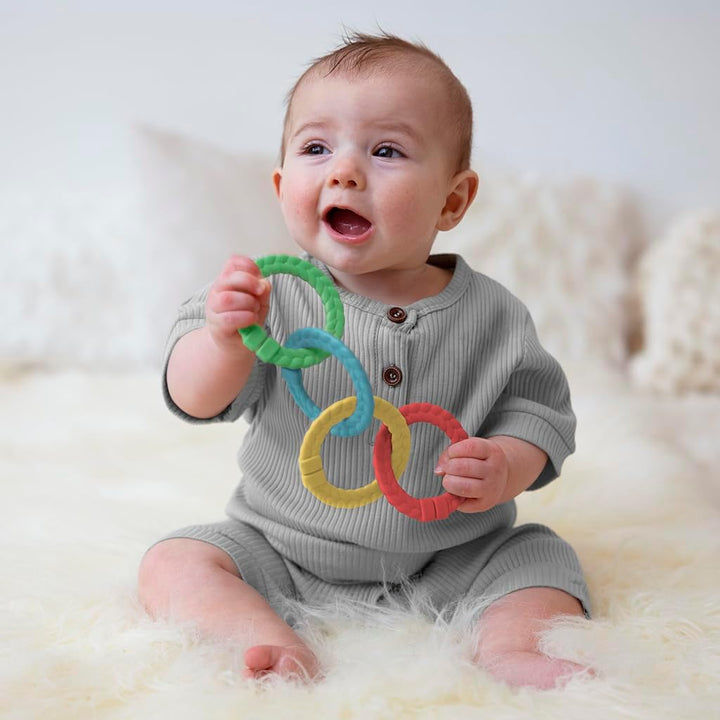 Linking Ring Set; Set of 8 Braided, Rainbow-Colored Versatile Linking Rings; Attach to Baby'S Car Seat, Stroller & Activity Gym to Keep Toys Nearby; Primary Rainbow