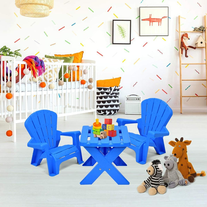 Kids Table and Chair Set, Outdoor Toddler Activity Table and Adirondack Chairs for Picnic, Garden, Patio, Backyard & Beach, Kids Outdoor Table and Chair Set (Blue)