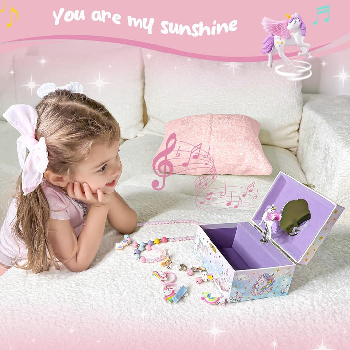 Unicorn Jewelry Box for Girls, Musical Kids Jewelry Box with Spinning Unicorn Doll, Birthday Gifts for Little Girls Children Toddler Ages 3 4 5 6 7 8 -Pink (Box Only)