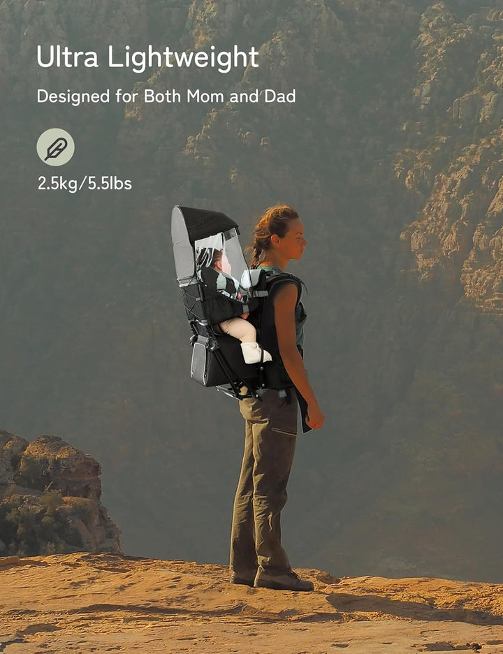Baby Backpack Carrier, Toddler Hiking Backpack with Safety 3-Height Seat, Adjustable Straps&Waist Belt, Foldable Frame Lightweight Large Capacity Child Carrier for Hiking (Black)