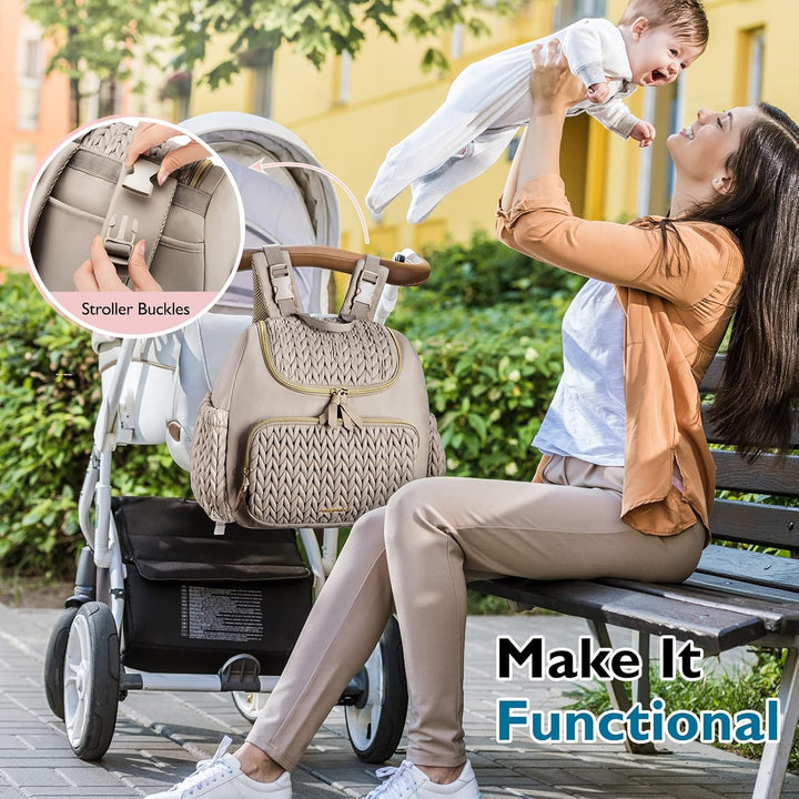 Diaper Bag Small Diaper Backpack Stylish Baby Travel Backpacks with Insulated Pockets, Changing Pad, Stroller Straps