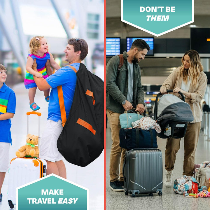 Extra Large Gate Check Stroller Bag for Airplane - Stroller Storage Bag (Black, 47", 600D Oxford Waterproof) - Double Stroller Travel Bag for Airplane, Baby Stroller Cover for Air Travel