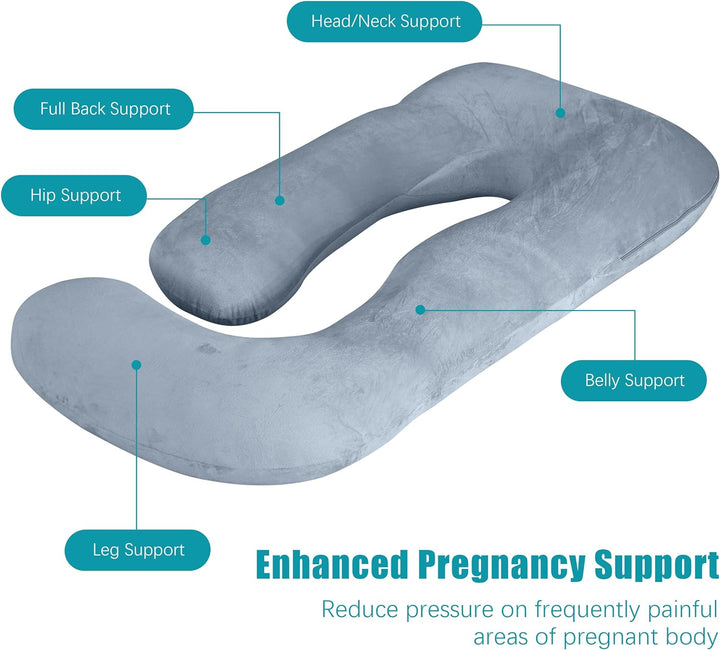 Pregnancy Pillows, Soft U-Shape Maternity Pillow with Removable Cover - Full Body Pillows for Adults Sleeping - Pregnancy Must Haves - Jumbo 57 Inch - Grey