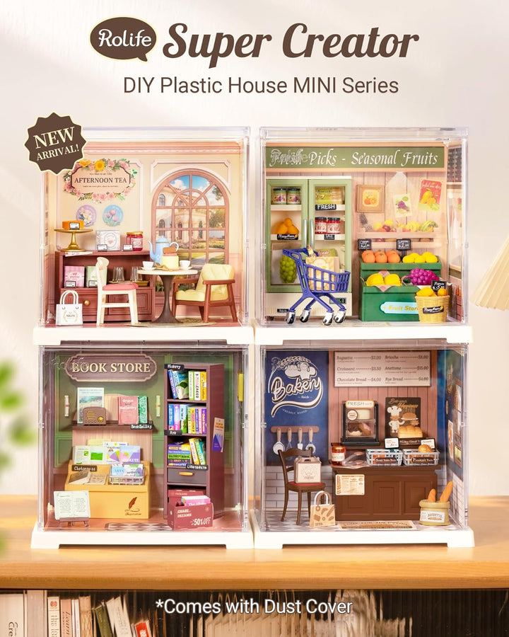 Mini Super Creator Series, DIY Miniature Memory Book Store Dollhouse House Kit, Bulid Scenary for Action Collectible Figures,Creative Gifts for Women Kid Adults