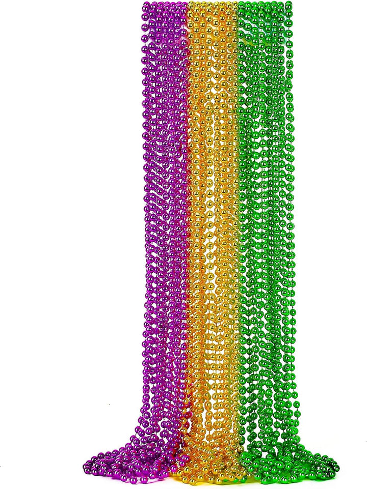 Mardi Gras Beads, 12PCS Bead Necklace Party Favors, Metallic 6 Kinds of 33" Beaded Necklaces Costumes Stuff, Festival Parade Throw Accessory Sets for Mardi Gras Celebrations Decorations