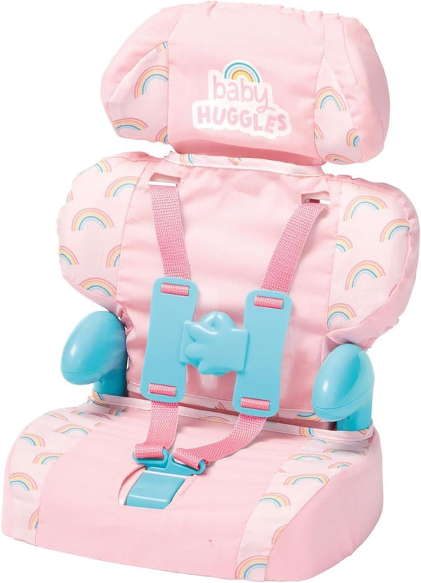 Baby Huggles Toys - Pink Booster Seat - Car Seat for Dolls with Adjustable Headrest & Buckles - Fits Dolls Sizes up to 14" - Suitable for Preschool Toys - Playset for Children Aged 3+