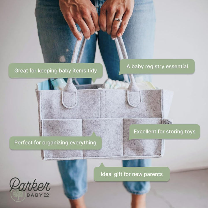 Diaper Caddy - Nursery Storage Bin and Car Organizer for Diapers and Baby Wipes - Gray, Large