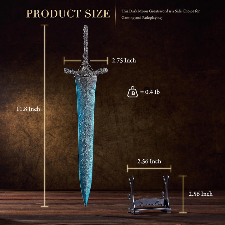 Elden Ring Dark Moon Greatsword Straight Knight'S Sword Model 11.8-Inch Metal Craft Sword with Display Stand Action Figure Collectible Toy Desk Decor Party Supply Gift