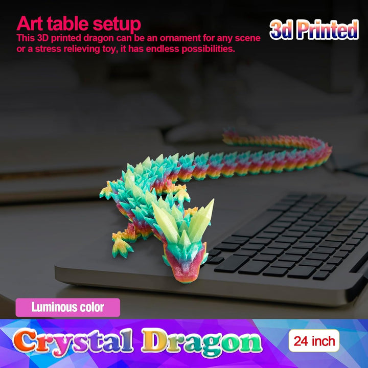 24 Inch Large Glow in the Dark 3D Printed Crystal Dragon Toy,Dragon Figurine Large Toy for Kids(Luminous Rainbow)