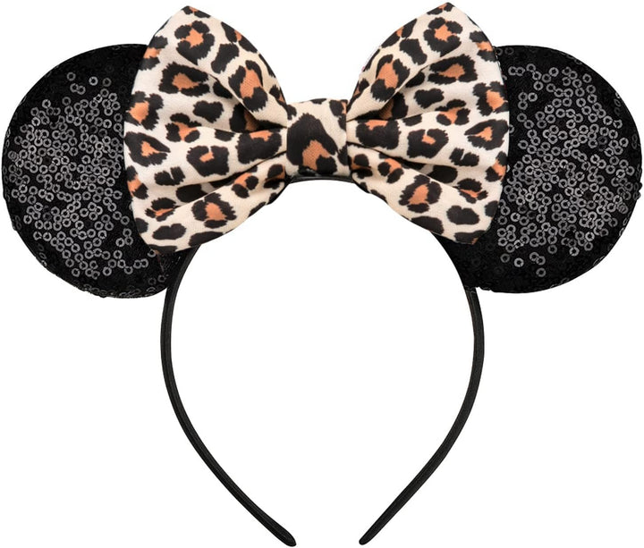 Mouse Ears, Sequin Mouse Ears Headband for Girls Women Halloween Birthday Party (Orange Bow)