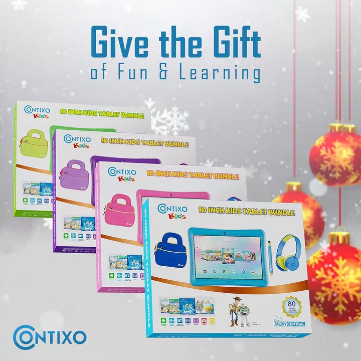 10" Android Kids Tablet Bundle - 32GB, 80+ Disney Storybooks ($350 Value), Parental Controls, Kid-Proof Case W/Kickstand & Stylus, Headphones & Sleeve Bag - Purple