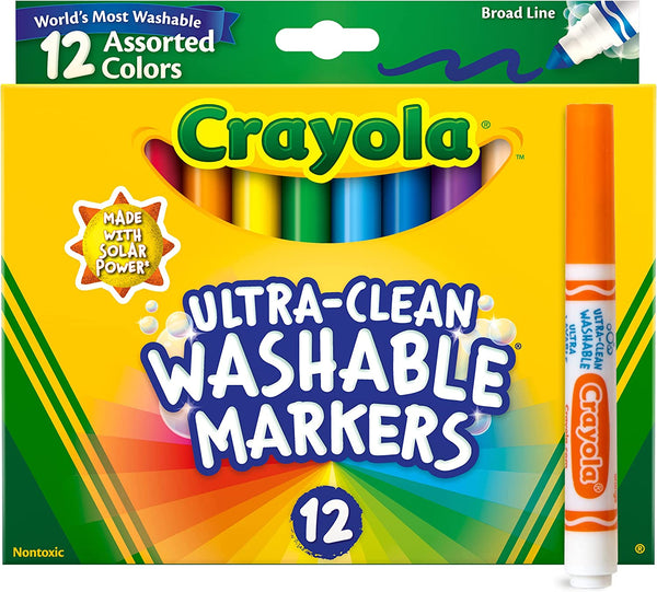 Broad Line Markers (12 Count), Washable Markers for Kids, Assorted, Back to School Essentials, Teacher Classrooms Must Have, School Supplies, 3+