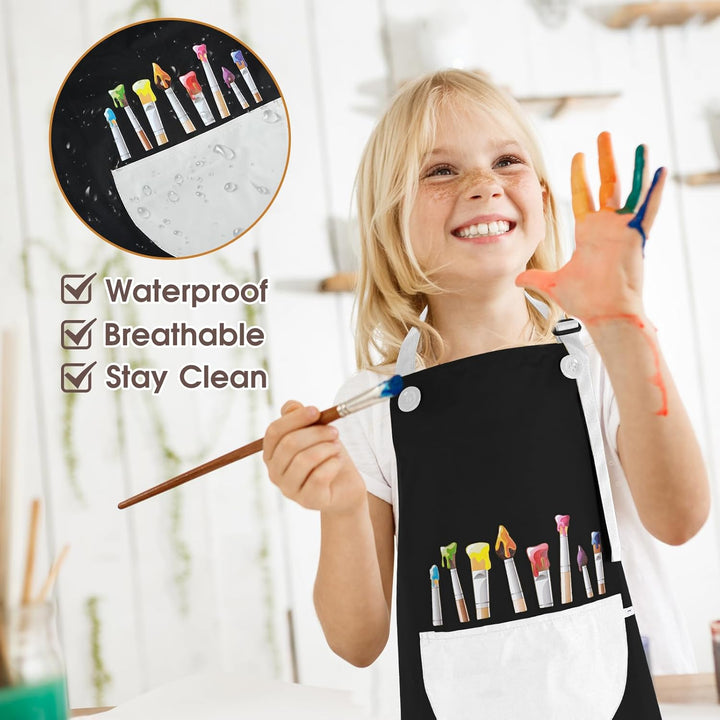 2 Pack Children'S Apron, Adjustable Waterproof Art Apron with Pockets, Girls Boys Bib Aprons for Kids Painting Crafting Cooking Baking Art Gardening(Gray and Black)