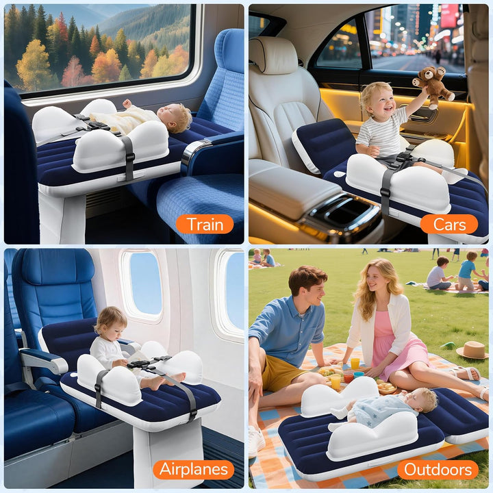 Inflatable Toddler Airplane Bed:Airplane Seat Extender for Kids, Inflatable Baby Air Mattress with Cup Holder & Seat Belt, Plane Bed for Travel Essentials