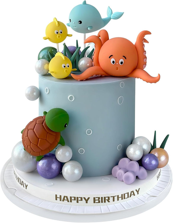 17 PCS under the Sea Cake Decorations Ocean Animals Cake Topper with Cake Balls Decorations for under the Sea Theme Boys Girls Baby Shower Birthday Party Supplies