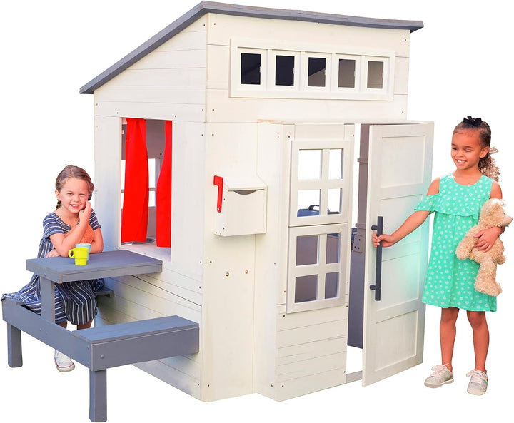 Modern Outdoor Wooden  with Picnic Table, Mailbox and Outdoor Grill ,Gift for Ages 3+