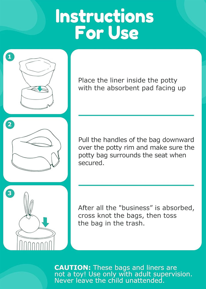 30 Packs Disposable Liners with 200ML Absorbent Pads, Portable Travel Bags Compatible with OXO Tot 2-In-1 Go Potty, Training Liners Fit Most Chairs for Kids, Toddlers