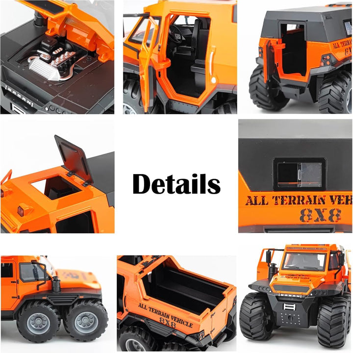 Toy Pickup Truck Model 1/24 Orange Alloy Collectibles Die-Cast Vehicles with Sound and Light