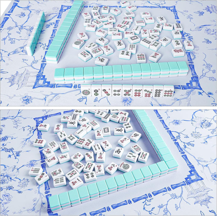 Large Blue Mahjong Mat (31.5” X 31.5”) with Black Carrying Bag, Anti-Slip, Noise-Reducing Table Cover for Mahjong, Poker, Board Games, Dominoes, and Card Games