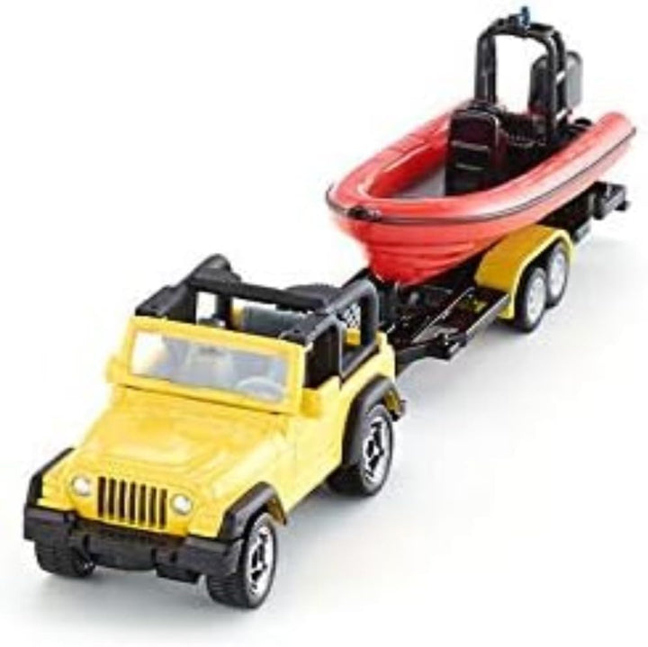 1658, Jeep with Boat, Metal/Plastic, Yellow/Red, Removable Trailer, Floatable Boat