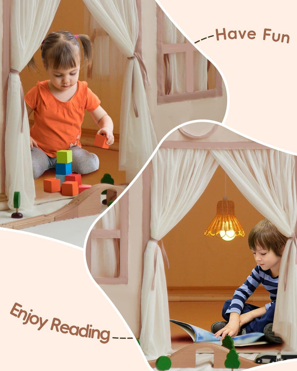Kids Playhouse 2 in 1 with Padded Mat and Lights, Large Play Tent with 2 Doors & 4 Windows, Indoor & Outdoor, Christmas Toddler Tent, 51" X35" X 51"