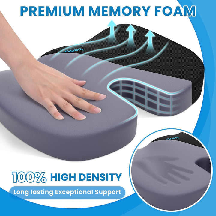 Seat Cushion for Office Chair Memory Foam Non-Slip Cushion Back, Relief Chair Pad, Butt Pillow for Office Chair, Car, Computer Desk, Black