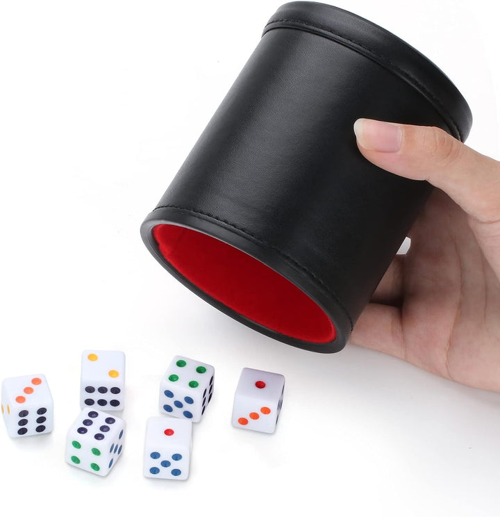 Felt Lined Professional Dice Cup - with 6 Dice Quiet for Yahtzee Game