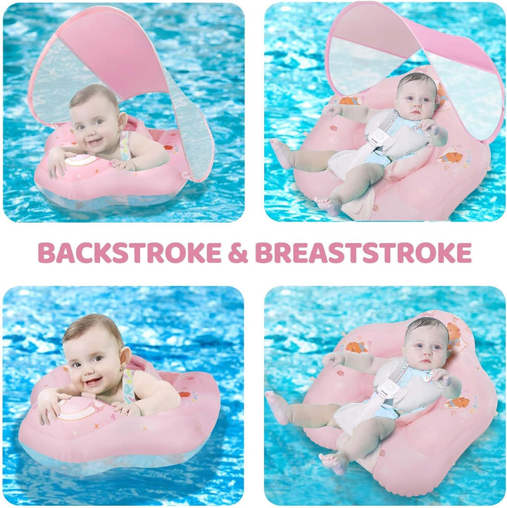Baby Float with Canopy,Infant Pool Float with Safety Seat,Baby Swimming Float & Swim Float & Water Float UPF50+ UV Protection for Toddler from 3 to 36 Months.(S:3-12 Month/L:6-36 Month)