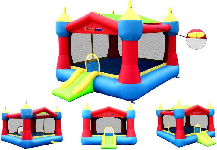 Inflatable Party Castle Bounce House Bouncer, 16 Ft L X 13 Ft W X 10.3 Ft H, Basketball Hoop, Removable Sun Roof, UL Strong Blower Included, Fun Slide and Bounce Area, Castle Theme for Kids
