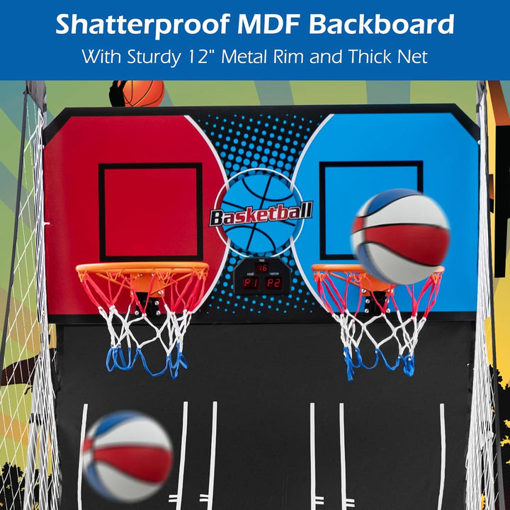 Arcade Basketball Game Indoor Foldable with 8 Game Modes, Arcade Sound, 4 Balls and Inflation Pump, Electronic Basketball Games for All Ages Home