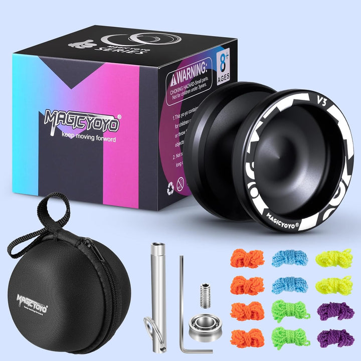 V3 Yoyo for Kids 8-12 or Above, Responsive Yoyo Professional with Dual Function, Professional Trick Yo Yo for Adults with 12 Yo-Yo Strings, KK Bearing, Bearing Puller, Axle,Case Bag -Black