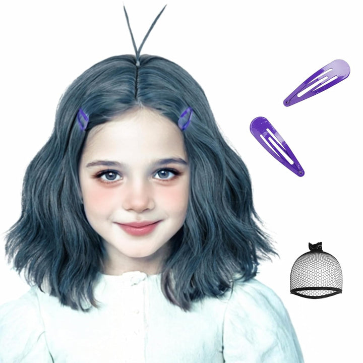 Long Straight Black Kids Wig with Flower Hair Clip, Wigs for Girls Toddler Cosplay 27.6'' Synthetic Hair + Wig Cap for Halloween Party Daily Costumes