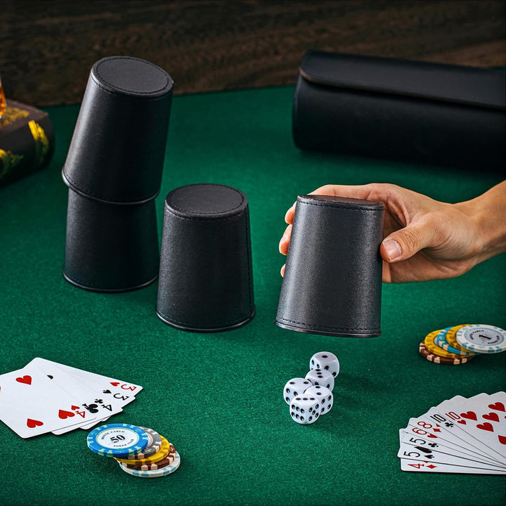 2 Set Liars Dice Game Include 10 Leather Dice Cups, 50 Dice and 2 Leather Storage Case with Magnetic Closure, Set Gift for Party, Craps, Backgammon, Travel(Black)