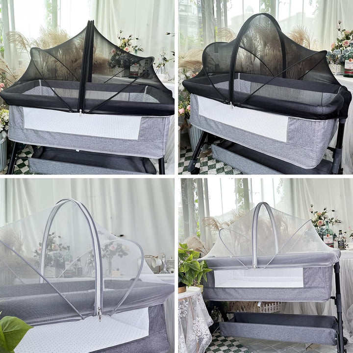 Bassinet Cover Mosquito Net for Babies to Keep Insects/Bugs/Cats Out, Toddler Bassinet/Bedside Sleeper/Crib Net with Two-Way Zippers & Storage Bag, Breathable Mesh Holes, White