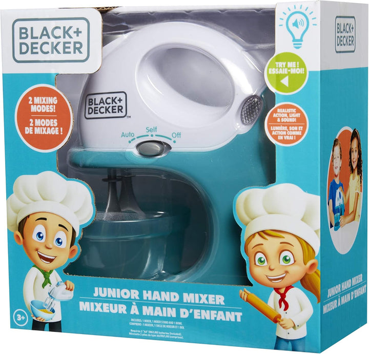 Junior Hand Mixer Role Play Pretend Kitchen Appliance for Kids with Realistic Action, Light and Sound - plus Mixing Bowl and Two Mixing Modes for Imaginary Cooking Fun