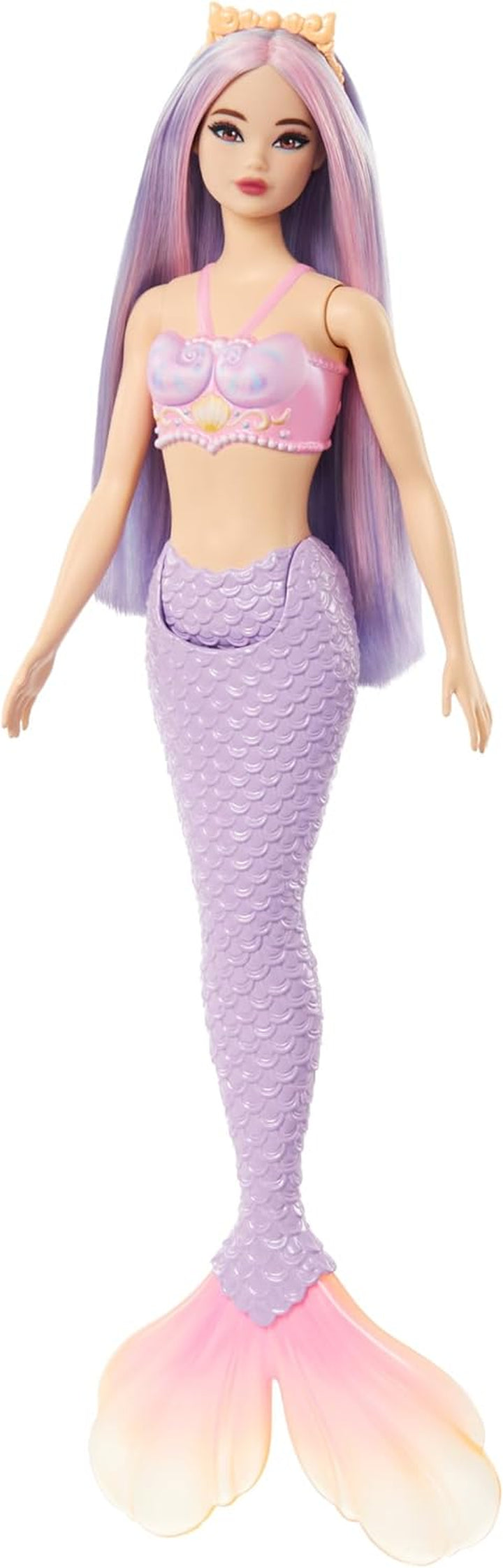 Mermaid Doll with Pink & Lilac Fantasy Hair & Headband Accessory, Toy with Shell-Inspired Bodice & Lavender Tail