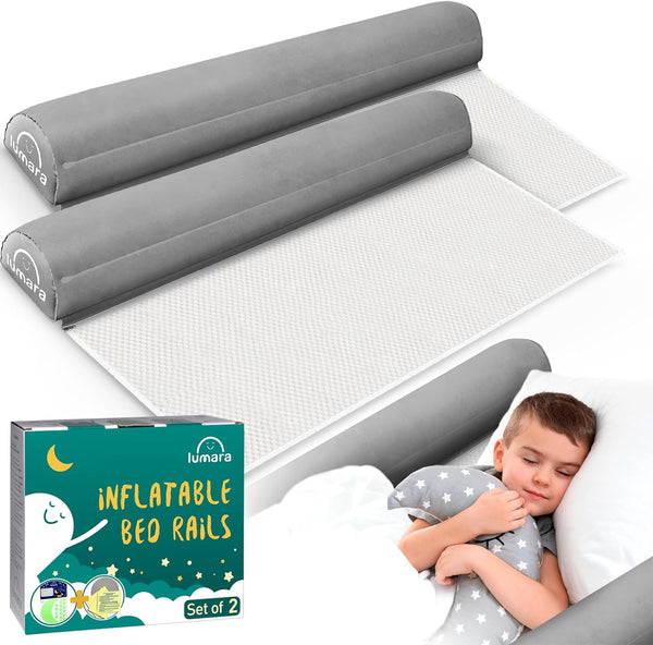 Inflatable Bed Rail for Toddlers 2 Pack - Portable Travel Bed Bumpers for Kids Fits Twin Full Queen King Size Beds - Non-Slip Safety Guard Rails